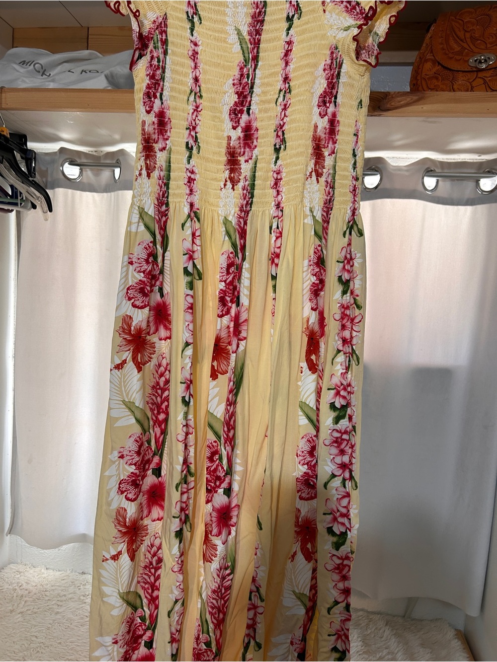 Yellow Floral Maxi Dress with Red & Pink Blooms